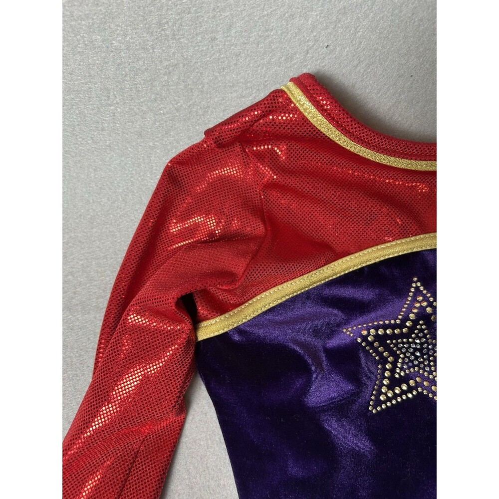 Alpha Factor Long Sleeve Red Purple Bling Competition Leotard Size CME Youth M - Picture 4 of 12